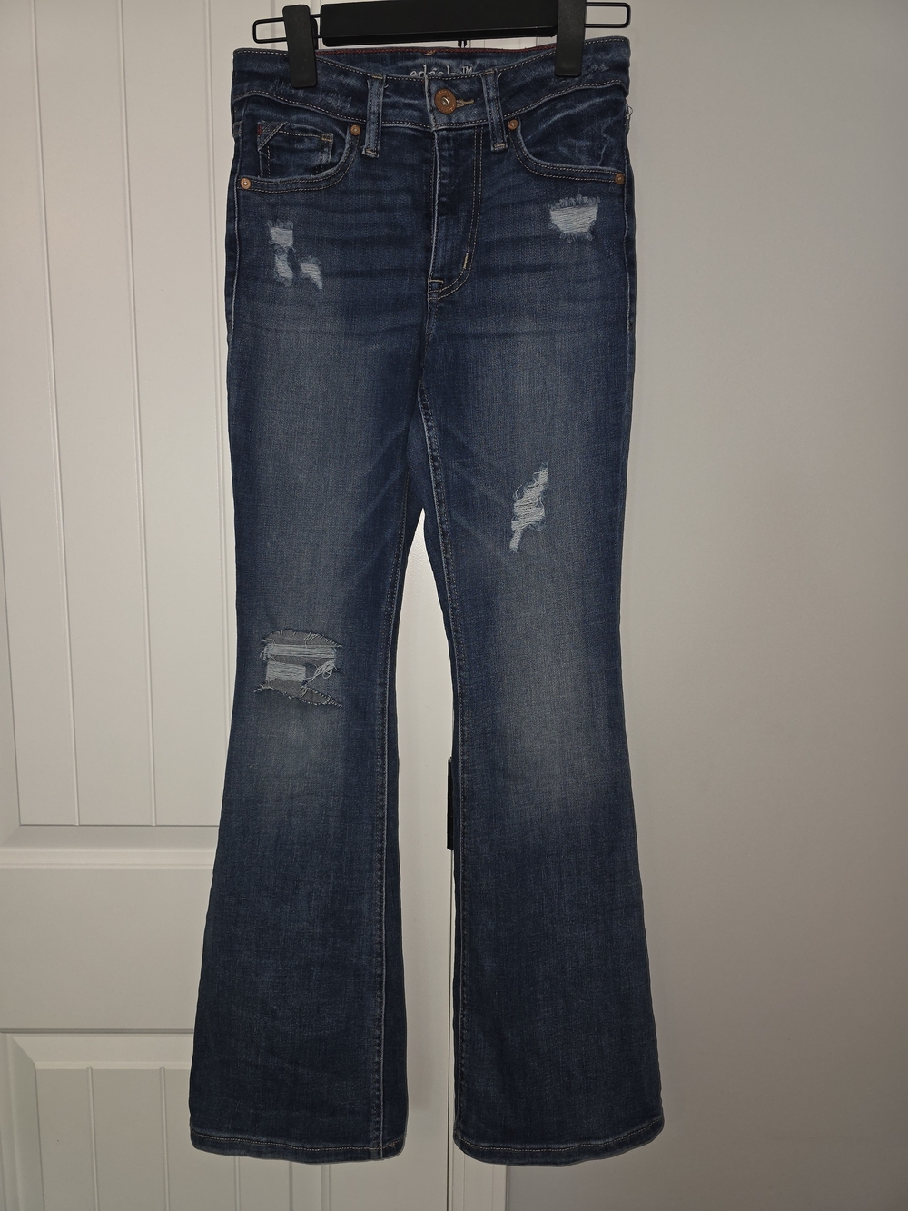 Women's Edgely-  Dark Blue Distressed Flare Jeans- Size 2 Short